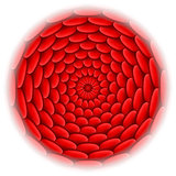 Circle with roof tile pattern in red.