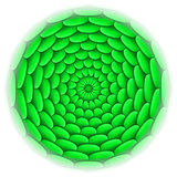 Circle with roof tile pattern in green.