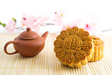 Traditional mooncakes with teapot