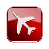 Airplane icon glossy red, isolated on white background