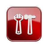 Tools icon glossy red, isolated on white background