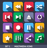 Multimedia Vector Icons With Long Shadow Set 1