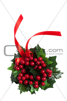 Christmas berries wreath with red ribbon