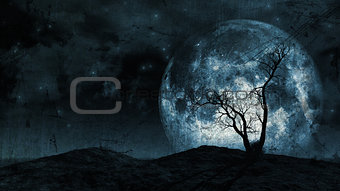 Grunge tree and moon background
