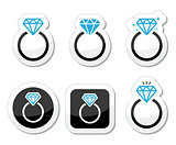 Wedding, Diamond engagement ring icon