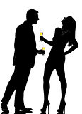 silhouette couple man and woman drinking champagne partying