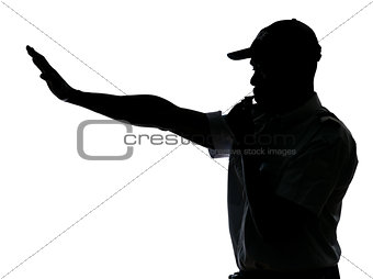 Traffic cop making stop gesture