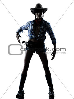 woman cowgirl shooting gun revolver