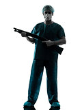 doctor surgeon man with face mask holding shotgun silhouette