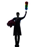 woman maid housework saluting silhouette