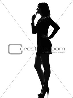 stylish silhouette woman full length thinking pensive