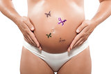 Pregnant woman stress anxious with butterfly in the stomach