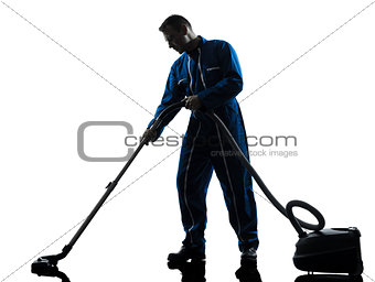 man janitor vaccum cleaner cleaning silhouette