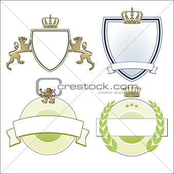 Heraldic crown, lions & shields