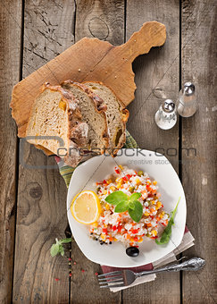Risotto with vegetables and bread