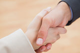 Close up on new partners shaking hands