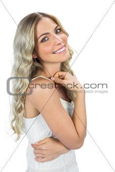 Happy sensual blond woman smiling