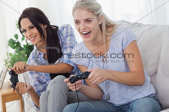Friends playing video games and having fun