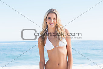 Beautiful blonde in white bikini