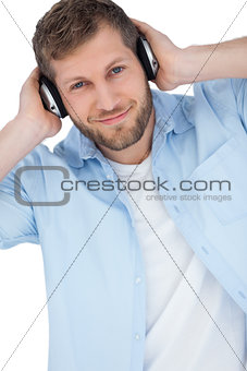 Cool trendy model listening to music