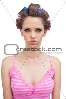 Young model with hair curlers