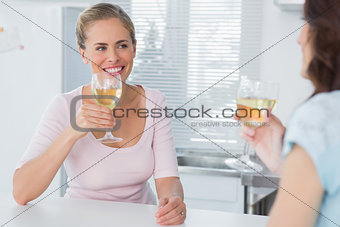 Cheerful women having glass of wine