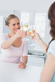 Radiant women having a toast with white wine