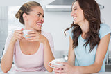 Laughing friends having cup of coffee