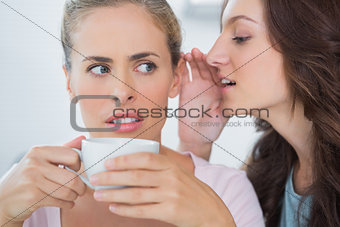 Woman telling secret to her friend