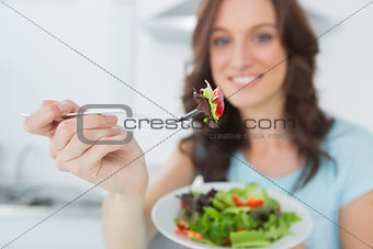 Brunette offering healthy salad