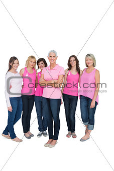 Enthusiastic pretty women posing for breast cancer