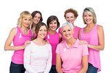 Beautiful women posing and wearing pink for breast cancer