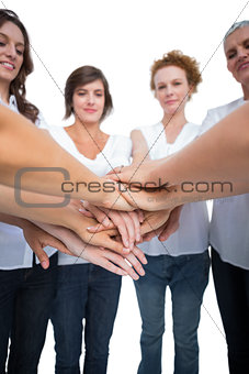 Relaxed models joining hands in a circle