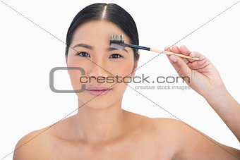 Peaceful gorgeous natural model using eyebrow brush