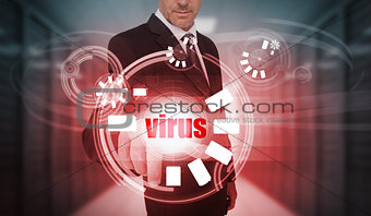 Businessman touching futuristic virus interface