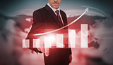 Businessman selecting red bar chart and arrow interface