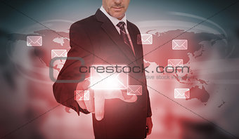 Businessman selecting futuristic email interface
