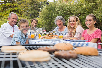 Happy family having a barbecue in the park together
