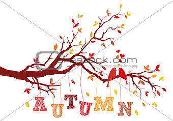 autumn tree branch, vector 