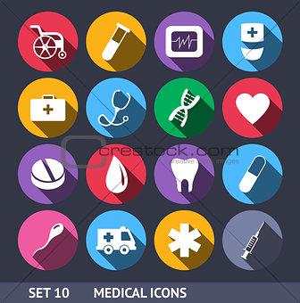 Medical Vector Icons With Long Shadow Set 10
