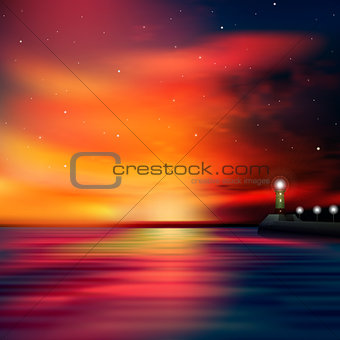 abstract ocean background with lighthouse