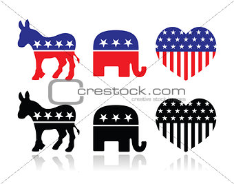 USA political parties symbols: democrats and repbublicans