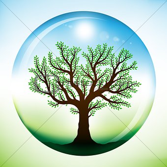 Summer tree inside glass sphere
