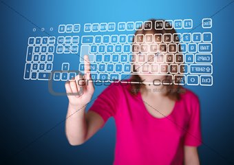 Girl pressing enter on virtual keyboard