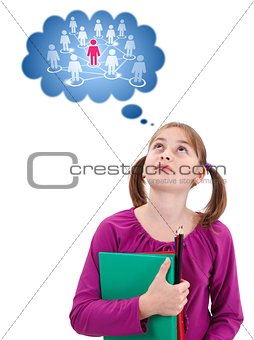 Teen schoolgirl thinking about social network