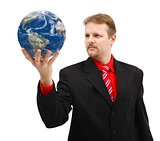 Man holding Earth globe in his hand
