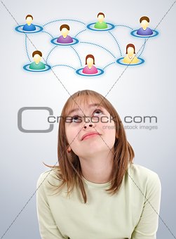 Teen girl looking up to social network