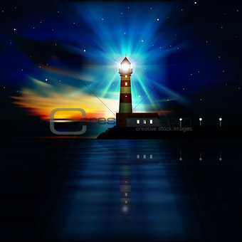 abstract ocean background with lighthouse