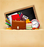 Back to school. Background with school supplies and old paper. Vector