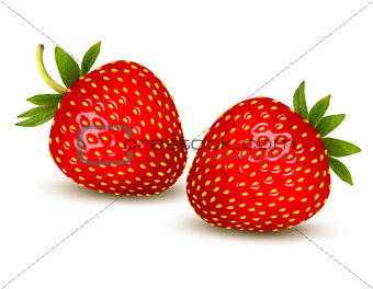 Ripe strawberry with leaves. Vector. 